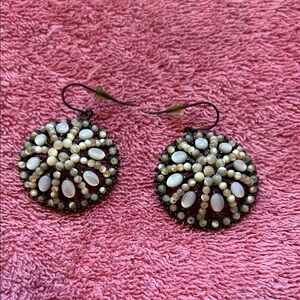 Black wire mother-of-pearl beaded earrings